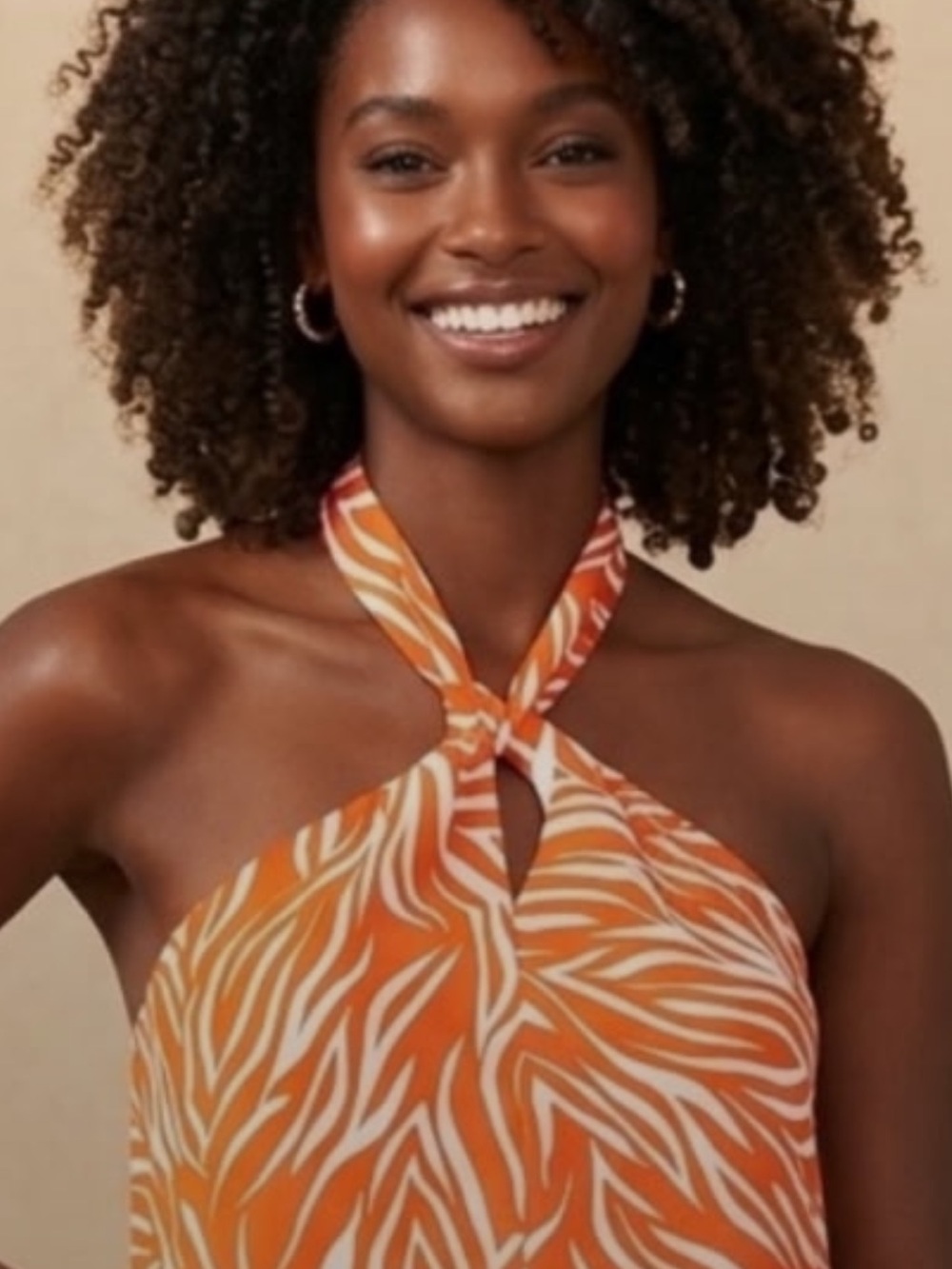 Vince Camuto Orange and White Printed Women’s Top